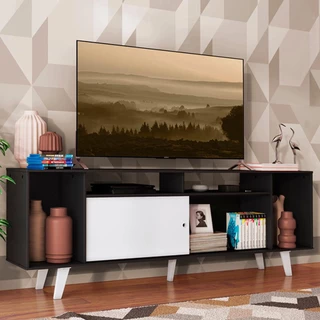 Rack para TV até 65 Polegadas Madesa Cancun com Pés - Preto/Branco/Branco