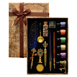 Kit De Caneta Antiga Pena De Retro Conjunto De Vedação Clássica Carimbo De Cera Para Caligrafia Presentes De Arte
