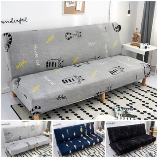Capa Elástica Sem Braço Com 3 Lugares Estampa De Sofá Cama Dobrável Queen Spandex Móveis Protetores