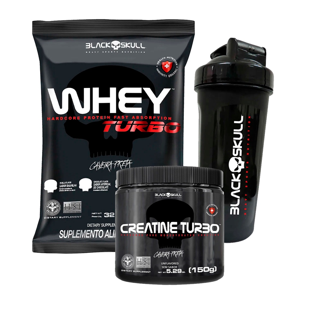 Kit Suplemento Combo Whey Turbo G Creatina G Coqueteleira