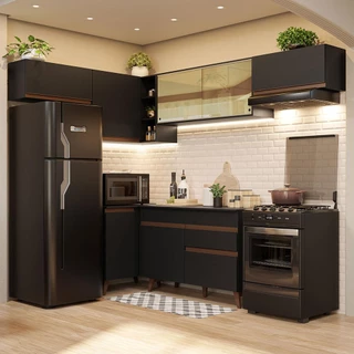 Armário de Cozinha Completa de Canto 402cm Preto Reims Madesa 04 em Oferta na Shopee