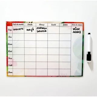 Imã de Geladeira Cardápio Dieta Semanal - Planner Alimentar com caneta magnética