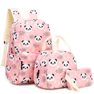 Mochila Infantil Conjunto Panda Escolar Três Peças Bolsa Primária De Refeição Lápis