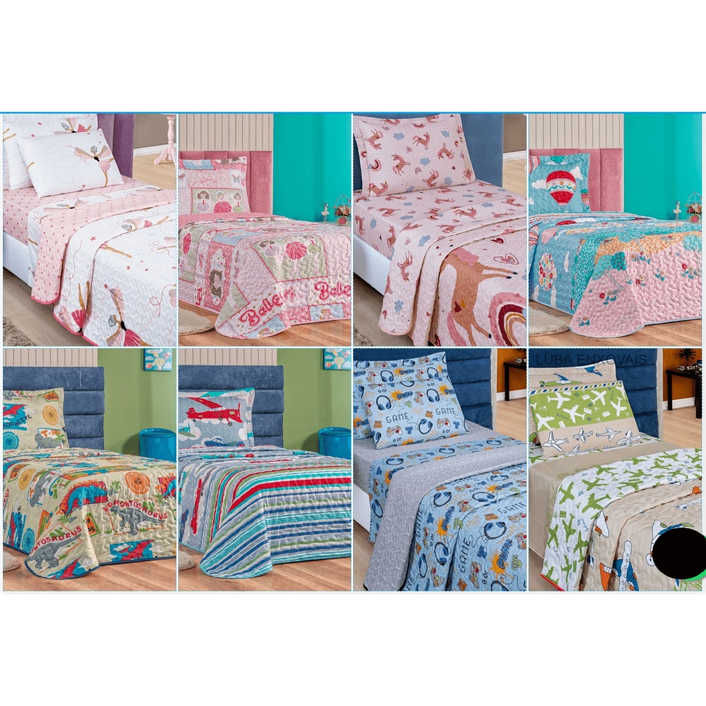 Cobre Leito Colcha Infantil Solteiro Personagens Dupla Face 1,60x2,40 Bouti 2 Peças Menino & Menina