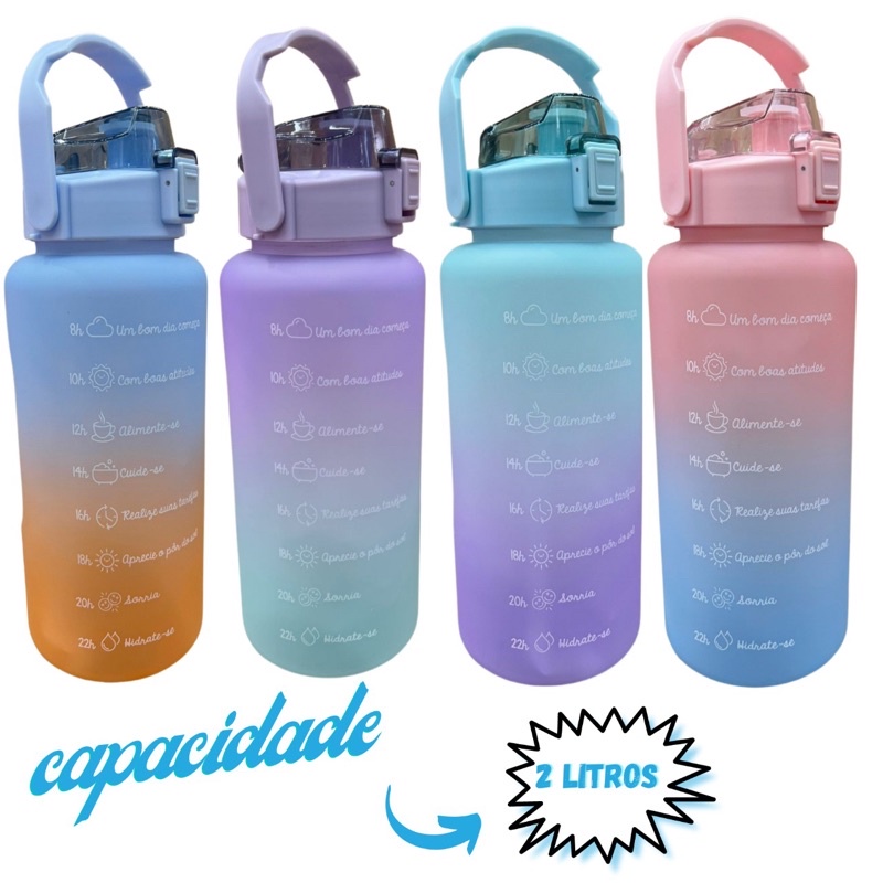 KIT3 Garrafa De Água Motivacional De Grande Capacidade Portátil De 2000ML  800ML 300ML Em Degradê envio em 24 horas