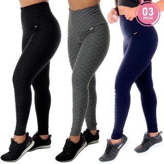 Kit 3 Leggings Bolha Preta/branca/rubro/ Academia