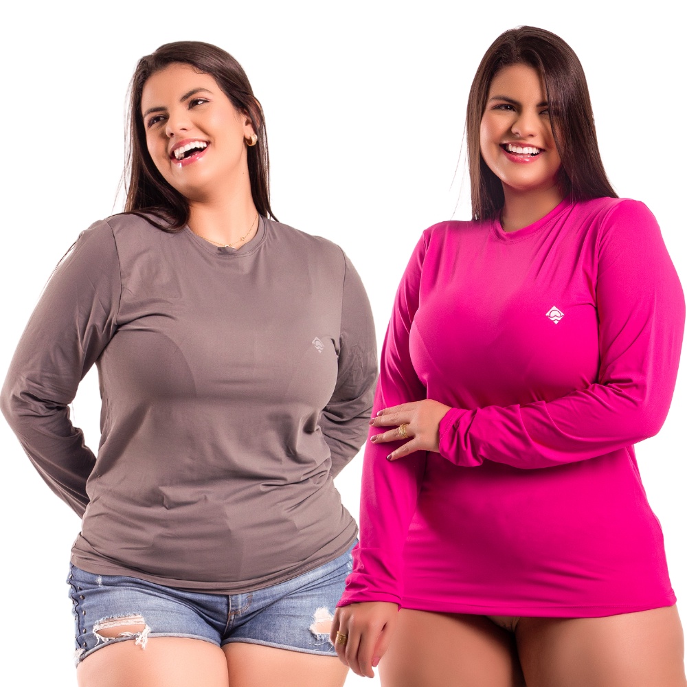 KIT 2 Blusa Térmica Feminina Plus Size De Proteção Solar UV 50 Dry