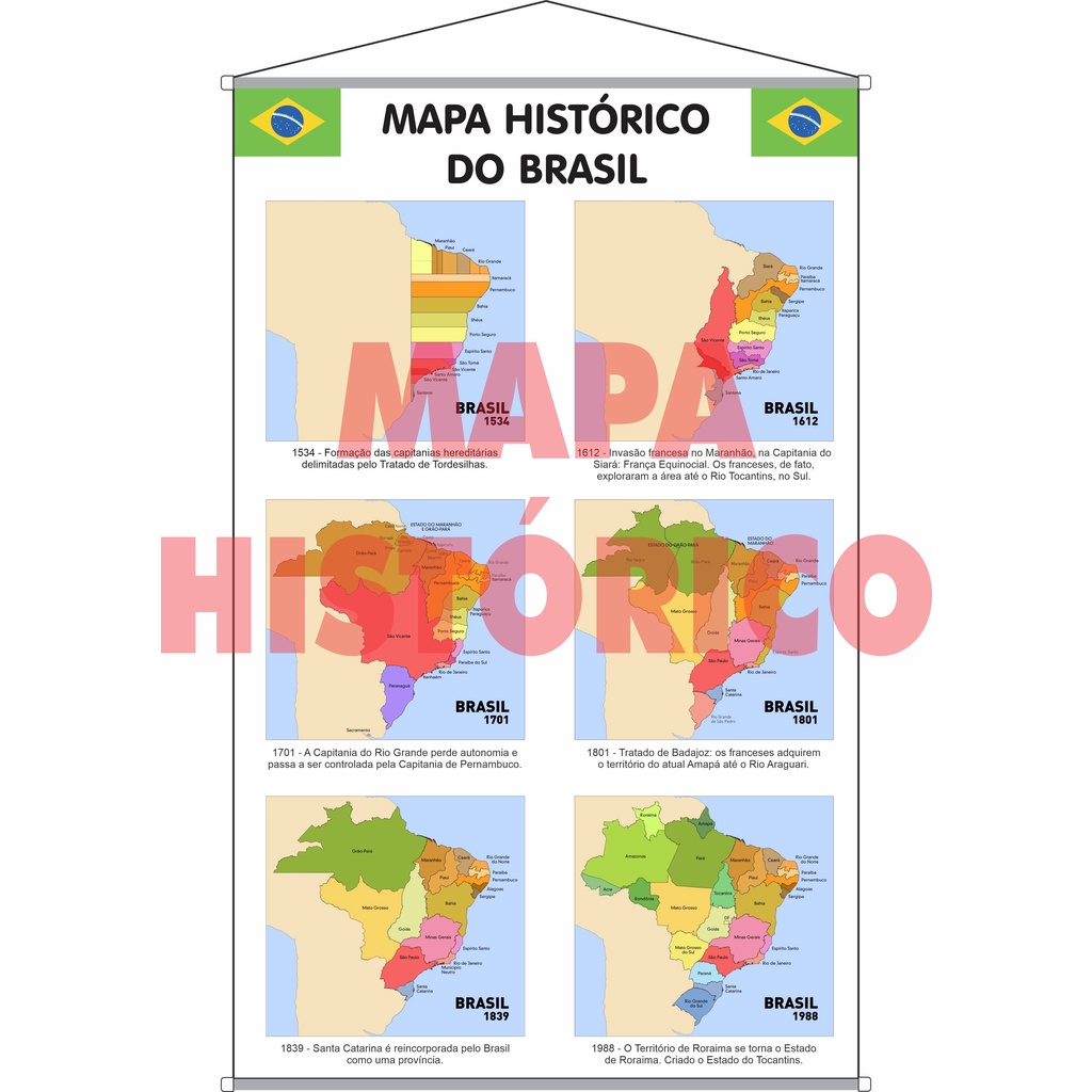 Banner mapa histórico do Brasil educativo escolar | Shopee Brasil