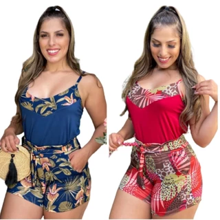 Kit 3 conjunto feminino Blusa e Short estampados MG 38 ao 44