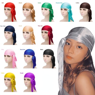 Bandana durag para homens e mulheres, chapéu de turbante de veludo simples  com cauda longa, chapéu tipo pirata