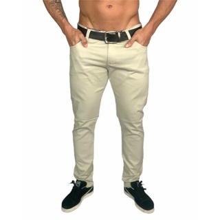 Calça Alfaiataria Sarja bege sport fino com lycra
