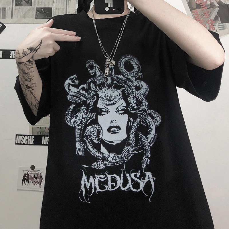 Camiseta Basica Camisa Algodao Medusa Mitologia Grega Cabelo Cobra Vintage Moda Unissex kairos