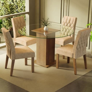 Conjunto Sala de Jantar Madesa Iris Mesa Tampo de Vidro Redondo com 4 Cadeiras - Rustic/Imperial em Oferta na Shopee