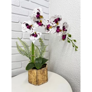 vaso arranjo de orquídeas, centro de mesa, orquídeas em silicone vaso madeira rustico