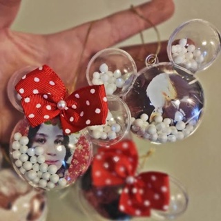 Enfeite Bola Acrílica Cristal Orelhas Mickey Minnie 08x08cm 12 unidades
