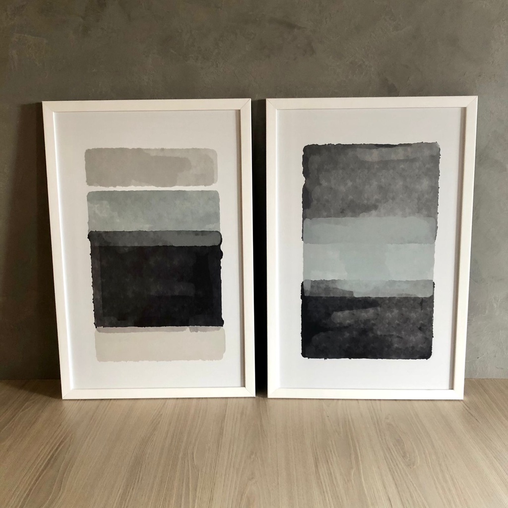 Composição de Quadros Abstrato Versátil Tons De Cinza Moldura Caixa TokQuadros
