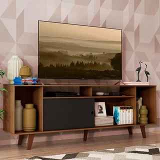 Rack para TV até 65 Polegadas Madesa Cancun com Pés - Rustic/Rustic/Preto