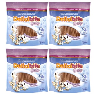 Combo 4 Pacotes Bifinho Ossinho Flexível Petisco para Cachorros filhotes Delicibife Baby com Leite 650g