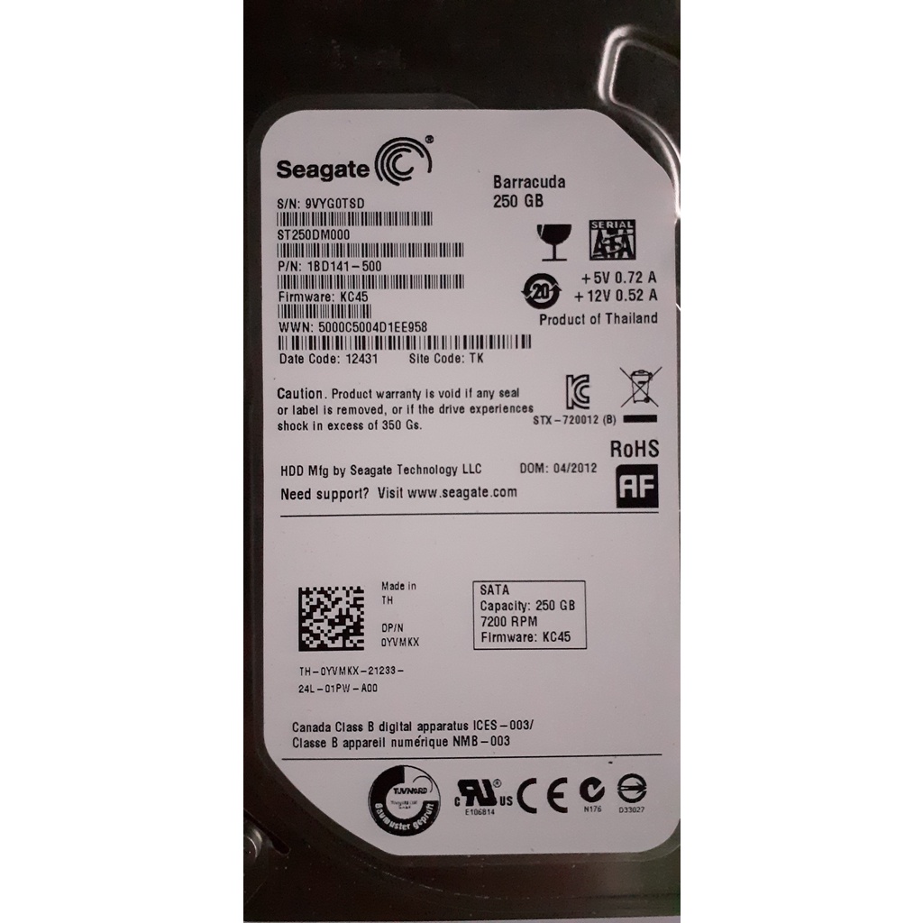 Disque Dur Interne HDD Seagate Barracuda 250 Go SATA 7200.12 - Occasion Fonctionnel