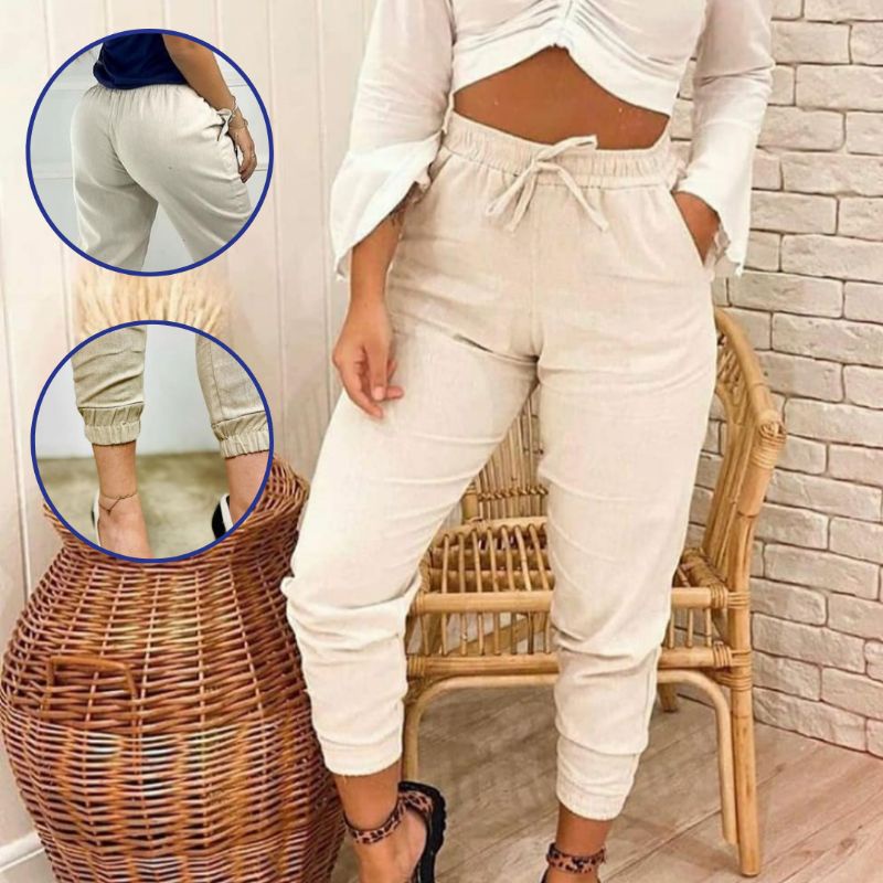 Calça jogger de linho moda blogueira, cintura elastec - ASPE01