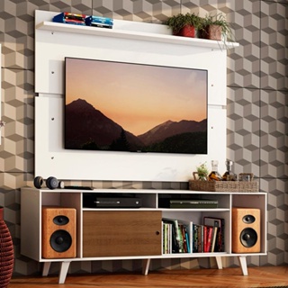 Rack Madesa Cancun com Pés e Painel para TV até 65 Polegadas - Branco/Rustic 9B09
