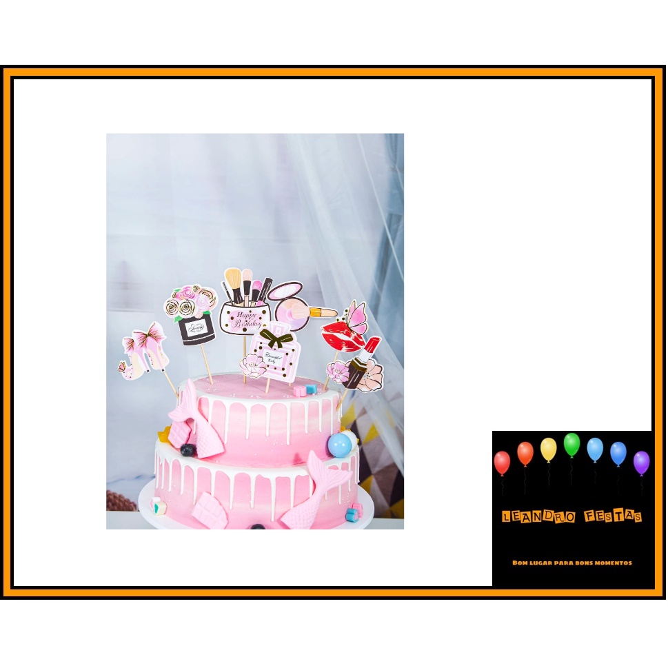 Topo para bolo de maquiagem com 7 lâminas, decoração para festas de  aniversário, chá de bebê