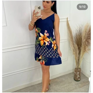 vestido casual femenino de de alça floral