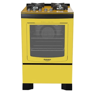 Fogão Dako Amarelo 4 bocas com mesa de vidro - Dakolors Bivolt
