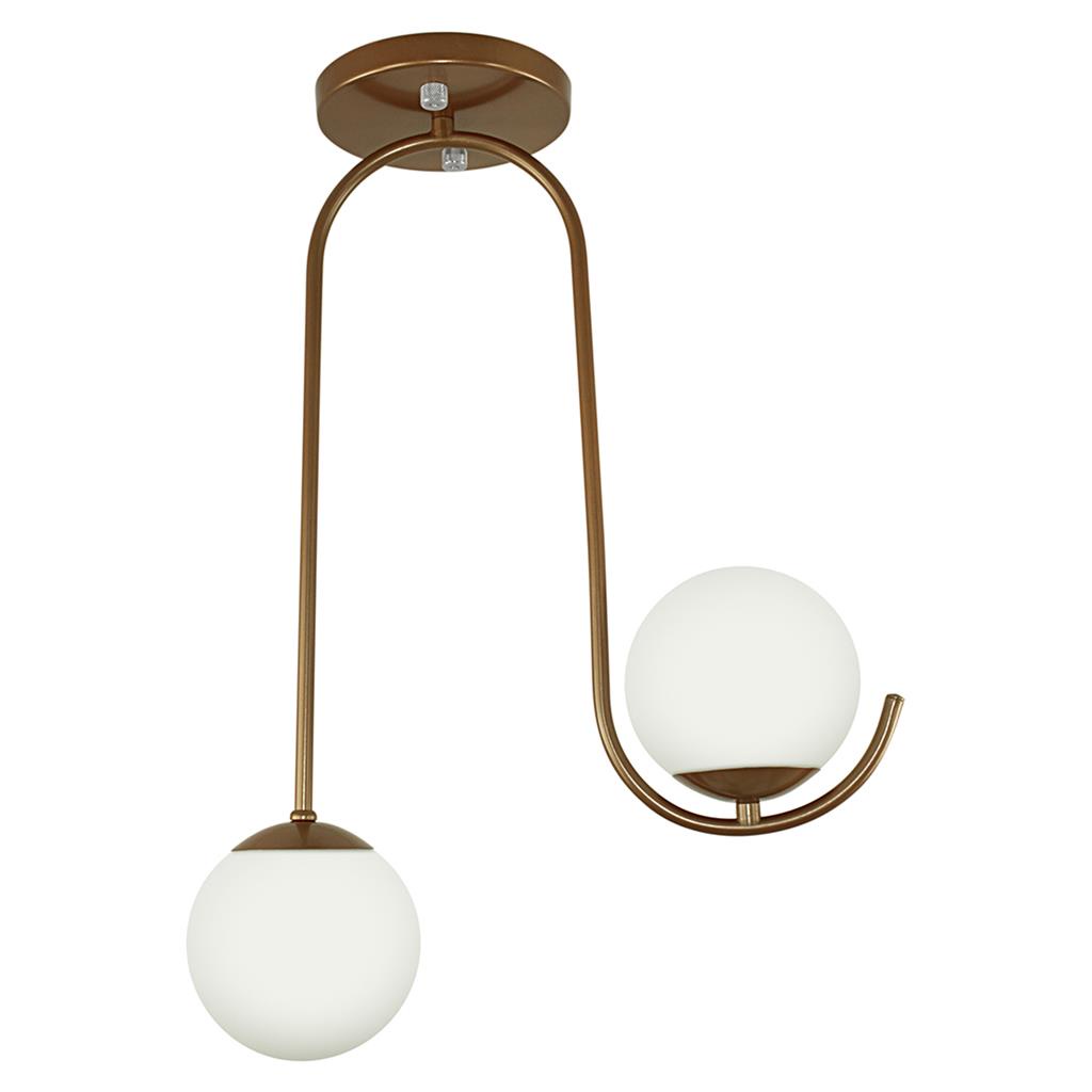 Luminaria Lustre Aro Jabuticaba 2 Globos de Vidro Cobre