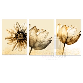 Kit 3 Placas Decorativas Sala Quarto Folhagem Dourado Flores