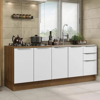 Kit com 2 Balcões de Cozinha Madesa Lux 4 Portas 3 Gavetas (Sem Tampo e Pia) Rustic/Branco Veludo em Oferta na Shopee
