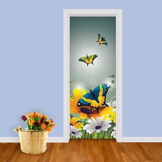 Adesivo De Porta Madeira ou Vidro, Margarida, Colorido, Bebe, Floresta, Flores, Borboletas