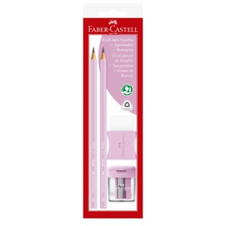 Lápis Grafite EcoLápis Max Tons Pastel Rosa + Borracha + Apontador Combo - Faber-Castell