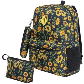Kit Mochila + Estojo + Frasqueira linda Estampa Girassol