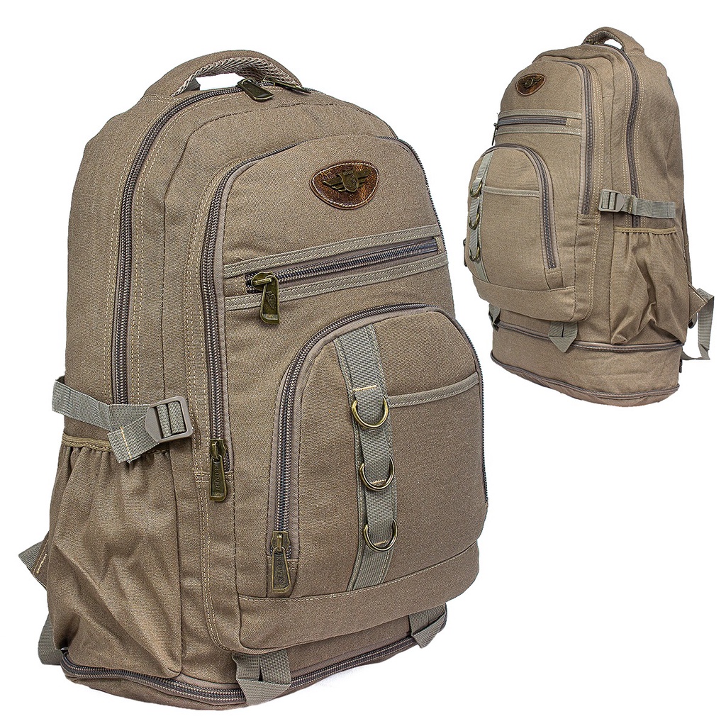 Mochila 60 Litros lona Com Zíper Expansor Reforçada kvn cor palha