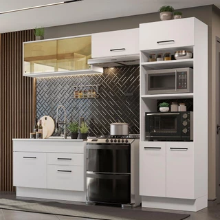 Cozinha Completa Madesa Agata 270005 com Armário e Balcão (Sem Tampo e Pia) - Branco em Oferta na Shopee