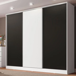 Guarda Roupa Casal 100% MDF Madesa Royale 3 Portas de Correr - Branco/Preto/Branco em Oferta na Shopee