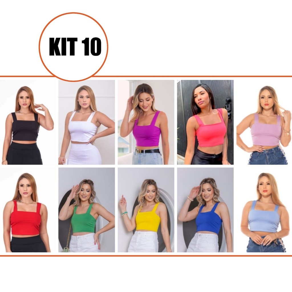 KIT 10 Peças: Cropped Alça Grossa Suplex