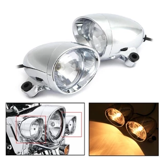 XI 2pcs 4 Farol Dianteiro Cromado Para Motocicleta Luz De Neblina Lâmpada Diurna