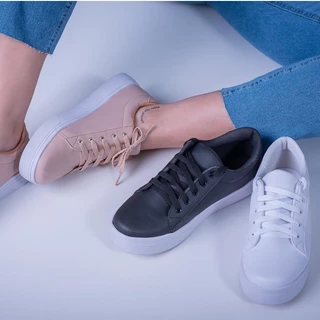 Tênis Feminino Casual Branco Nude Preto caramelo Onça Super confortável com amarração super Flexível básico moderno leve