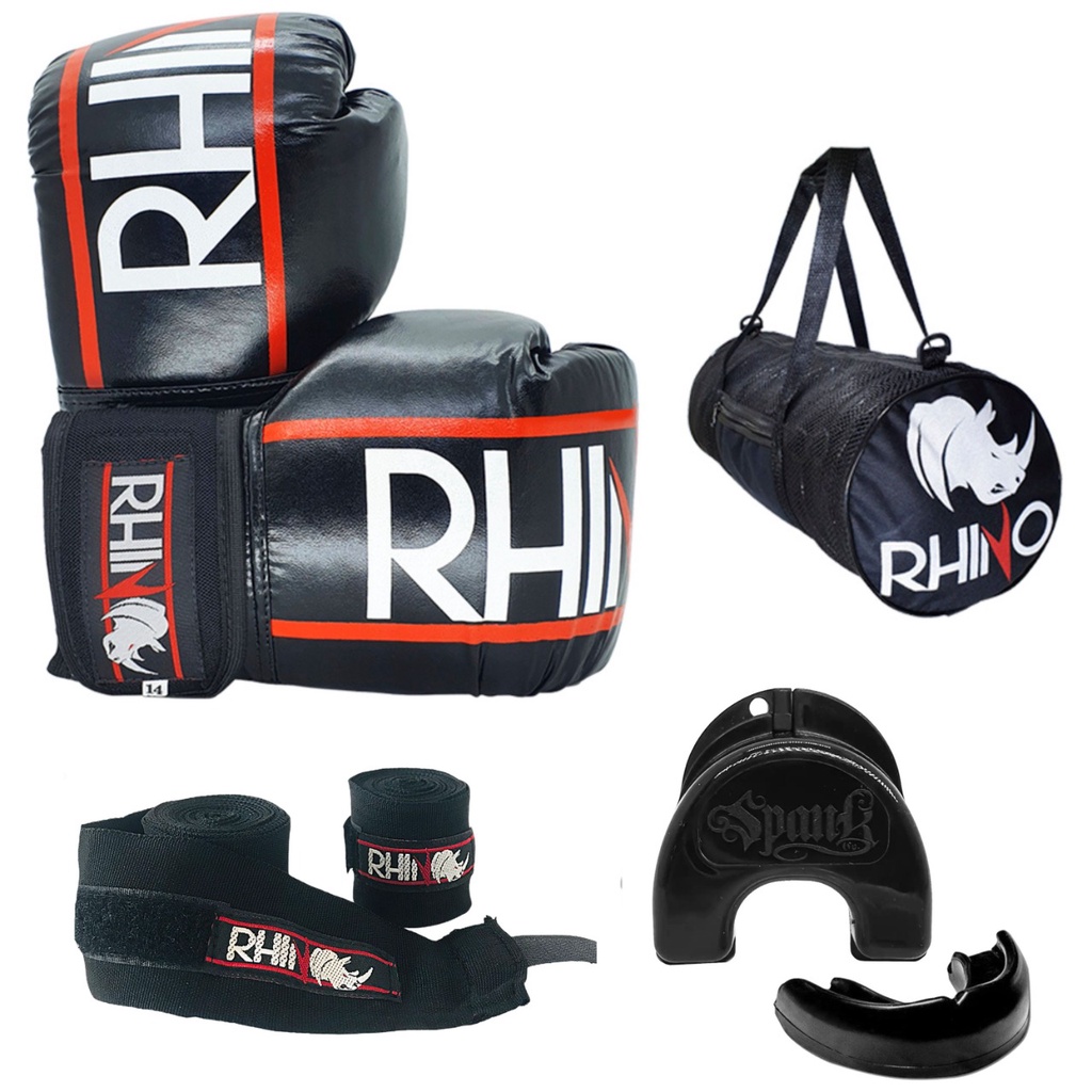 KIT Treino Boxe Rhino com Luva + Bandagem+ Bucal + Bolsa