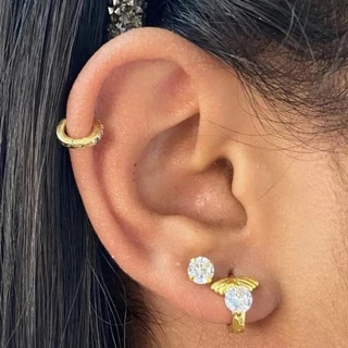 Brinco de Ouro 24k Feminino Argola Pequeno Asas  de Zircónio Banhado a Ouro 24k em Oferta na Shopee