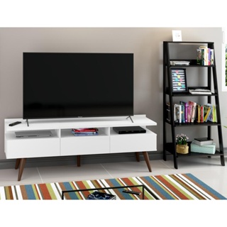 Rack para TV até 65 Polegadas Madesa Londres e Estante Escada - Branco/Preto