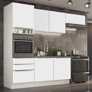 Cozinha Completa Madesa Lux com Armário e Balcão 6 Portas 3 Gavetas - Branco/Branco Veludo em Oferta na Shopee