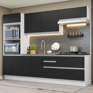 Armário de Cozinha Completa 100% MDF 270cm Branco/Preto Acordes Madesa 06 em Oferta na Shopee