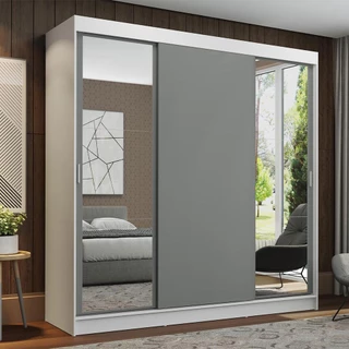Guarda-Roupa Casal Madesa Reno 3 Portas de Correr com Espelhos - Branco/Cinza em Oferta na Shopee