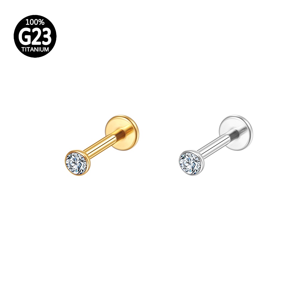 Piercing Labret Ponto De Luz Titânio Zircônia | Helix, Tragus, Conch, Nariz, Boca-Medusa e Outros