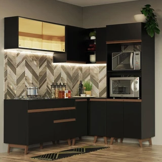 Cozinha Completa de Canto Madesa Reims 367001 com Armário e Balcão - Preto em Oferta na Shopee