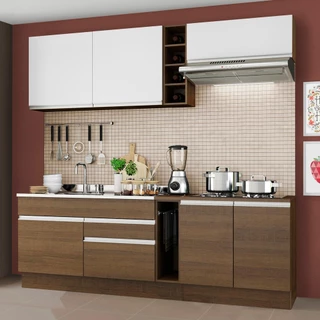 Cozinha Completa Madesa Parma com Armário e Balcão (Sem tampo e Pia) - Rustic/Rustic/Branco em Oferta na Shopee