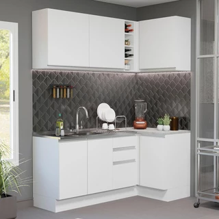 Cozinha Completa de Canto Madesa Glamy 269001 com Armário e Balcão (Sem Tampo e Pia) - Branco em Oferta na Shopee